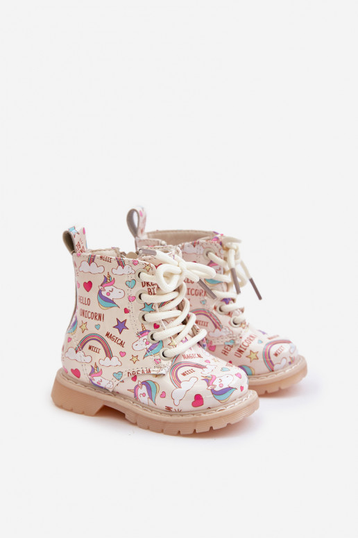 Calde scarpe per bambini con cerniere Unicorni beige Tiptop