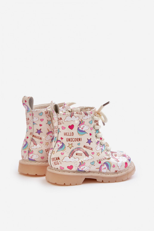 Calde scarpe per bambini con cerniere Unicorni beige Tiptop