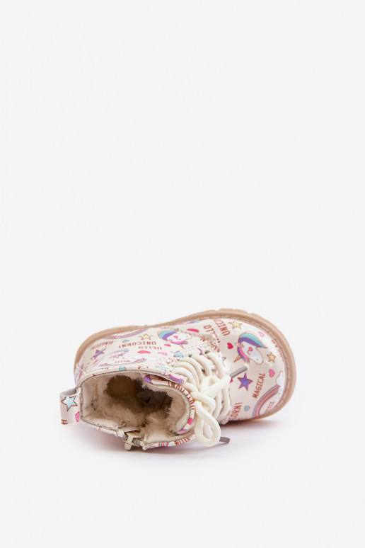 Calde scarpe per bambini con cerniere Unicorni beige Tiptop