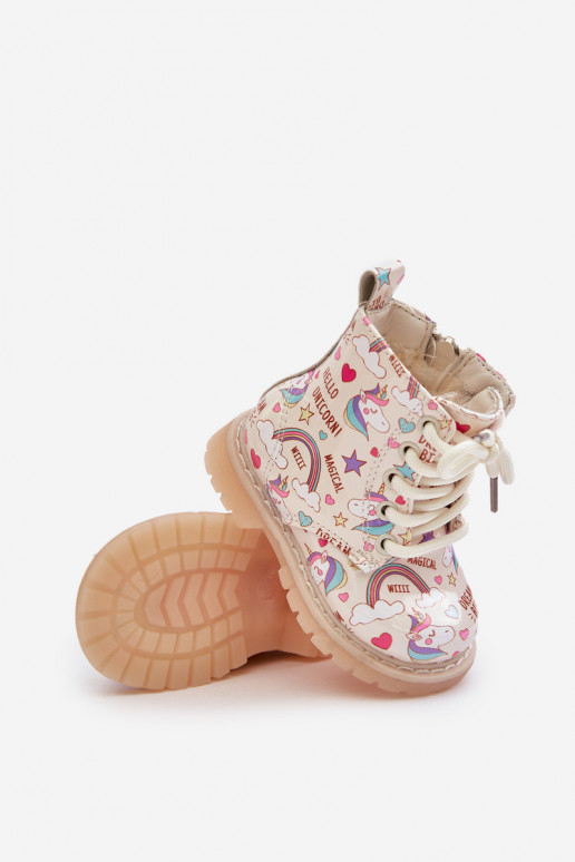 Calde scarpe per bambini con cerniere Unicorni beige Tiptop