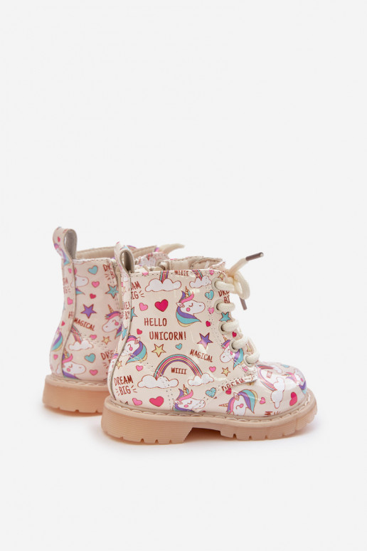 Calde scarpe per bambini con cerniere Unicorni beige Tiptop