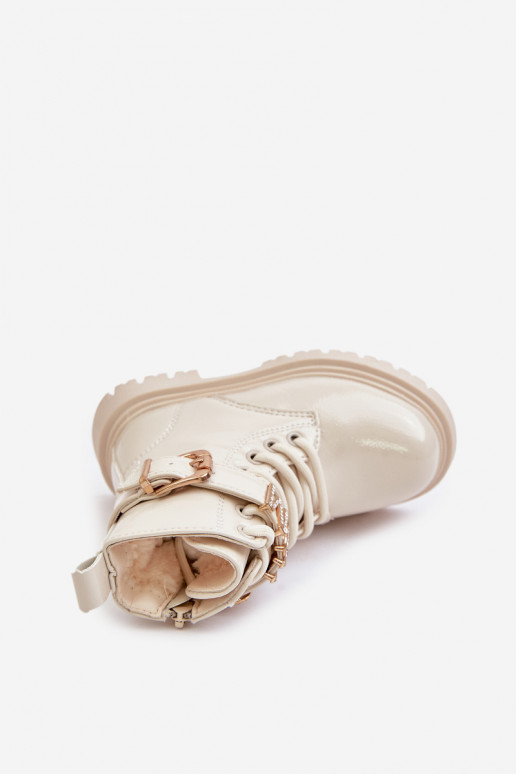 Stivali Infantile con effetto vernice riscaldamento con tacchi decorati beige Gilian Stivali Infantile con effetto vernice riscaldamento con tacchi decorati beige Gilian