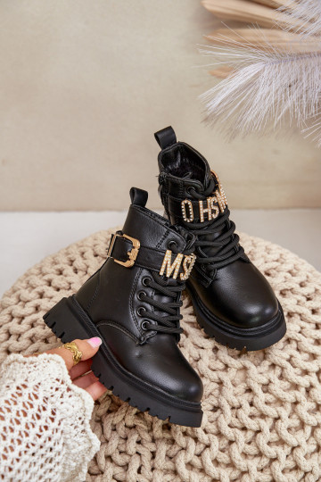 Stivali Infantile Eko Pelle riscaldamento con tacchi decorati colore nero Gilian