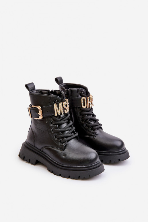 Stivali Infantile Eko Pelle riscaldamento con tacchi decorati colore nero Gilian Stivali Infantile Eko Pelle riscaldamento con tacchi decorati colore nero Gilian