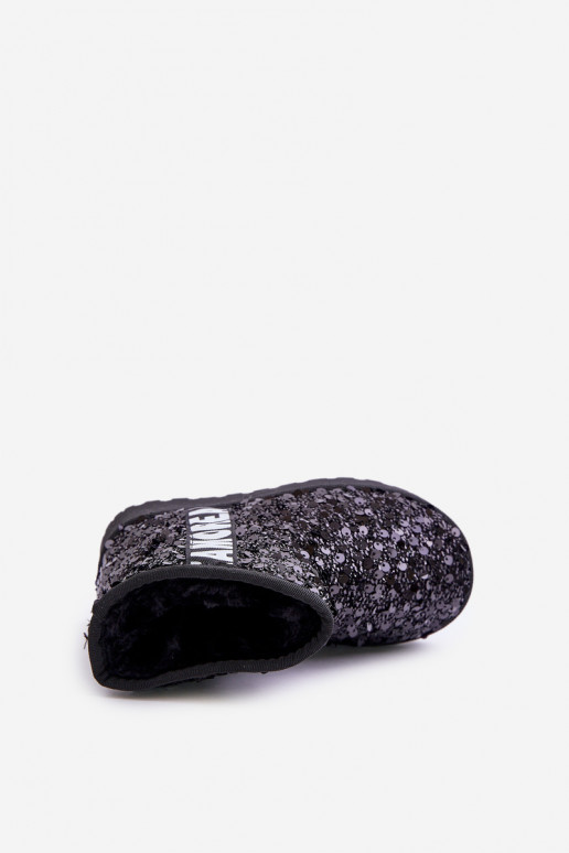 Doposci per bambini Stivali caldi con fiocchi lucenti in Rebbica nera Doposci per bambini Stivali caldi con fiocchi lucenti in Rebbica nera