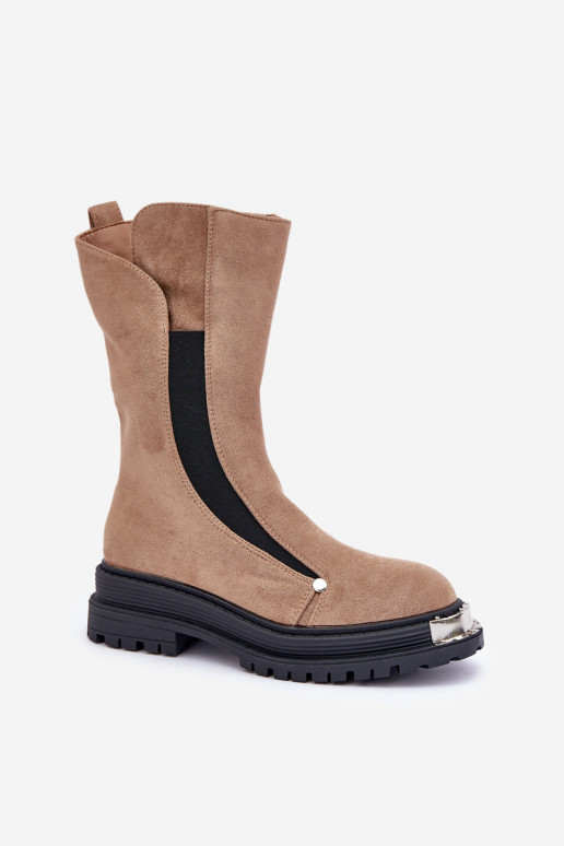 Stivali in pelle scamosciata riscaldata con tacco largo colore beige Palimra Stivali in pelle scamosciata riscaldata con tacco largo colore beige Palimra