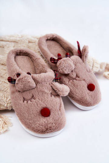 Pantofole da donna Christmas in pelliccia con renne color sabbia Clarie 2
