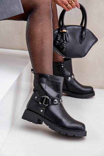 Stivali con tacchi larghi riscaldamento con cinghie colore nero Felilania