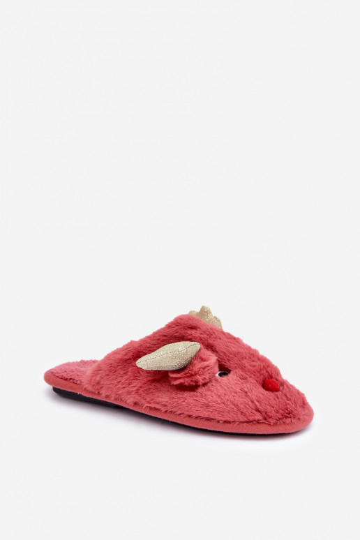 Pantofole natalizie a tema renne color corallo Asielle