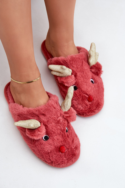 Pantofole natalizie a tema renne color corallo Asielle