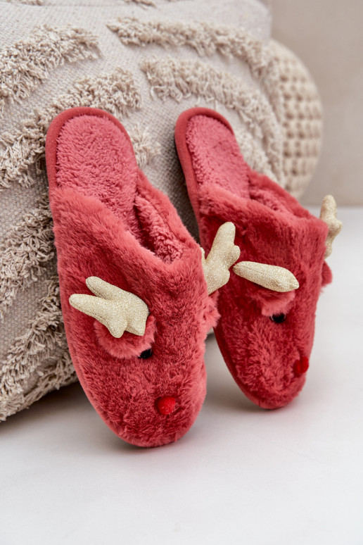 Pantofole natalizie a tema renne color corallo Asielle