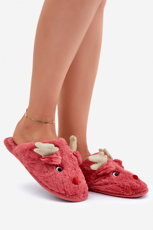 Pantofole natalizie a tema renne color corallo Asielle