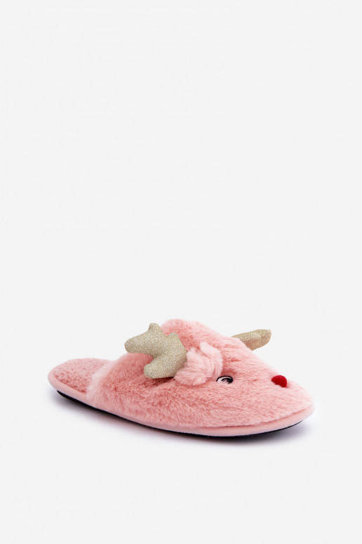 Pantofole natalizie a tema renne con pelliccia rosa Asielle