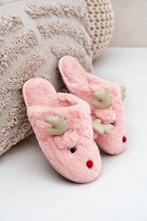 Pantofole natalizie a tema renne con pelliccia rosa Asielle