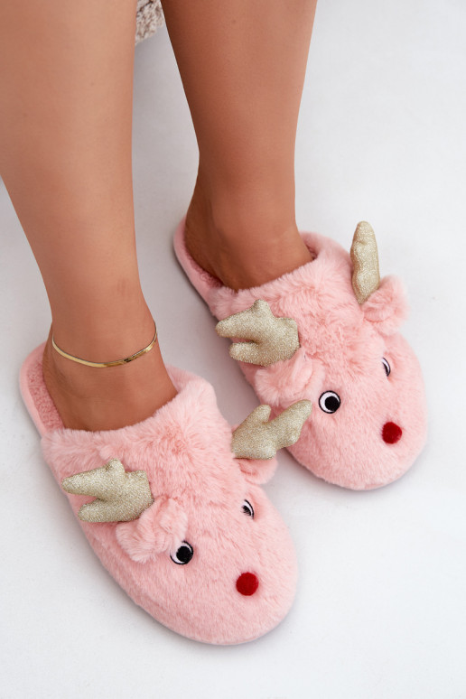 Pantofole natalizie a tema renne con pelliccia rosa Asielle