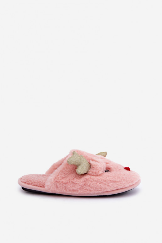 Pantofole natalizie a tema renne con pelliccia rosa Asielle