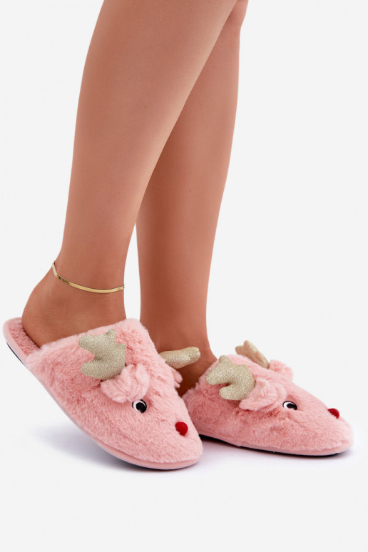 Pantofole natalizie a tema renne con pelliccia rosa Asielle