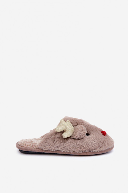 Pantofole natalizie a tema renne con pelliccia color sabbia Asielle