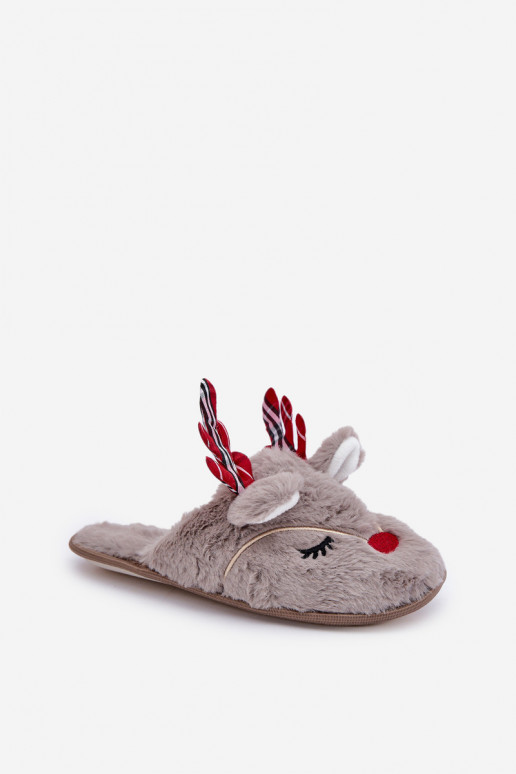 Pantofole natalizie a tema renne color sabbia Sylaia