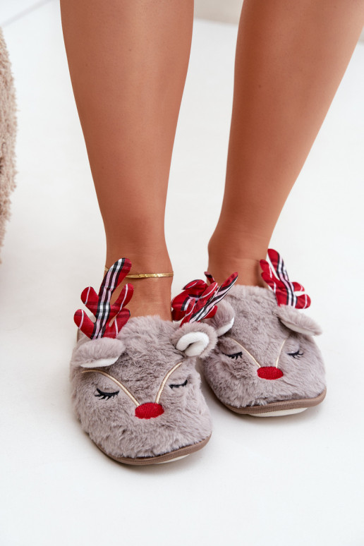 Pantofole natalizie a tema renne color sabbia Sylaia