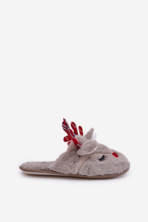 Pantofole natalizie a tema renne color sabbia Sylaia