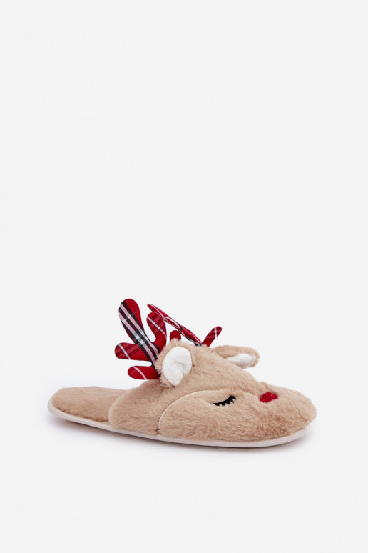 Pantofole natalizie a tema renne color sabbia Sylaia