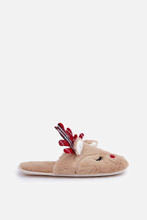 Pantofole natalizie a tema renne color sabbia Sylaia