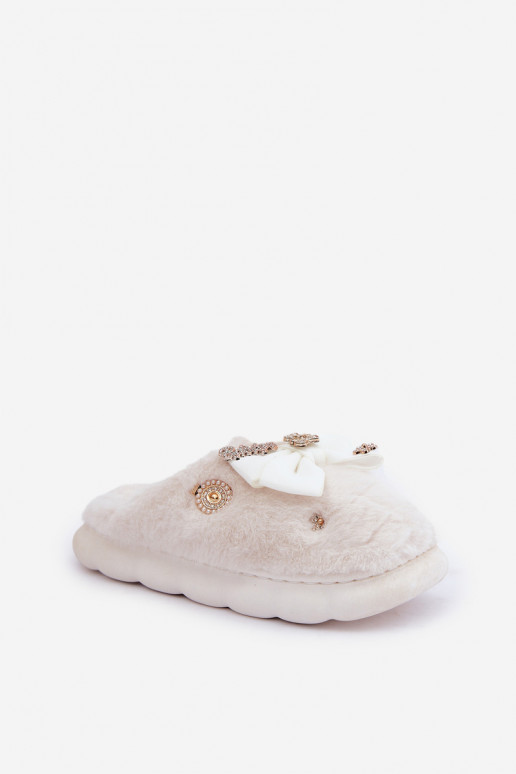 Pantofole con pelliccia e fiocchi I Przypinkami bianche Annalira