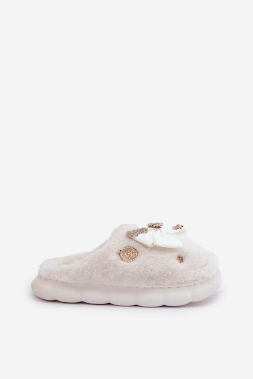 Pantofole con pelliccia e fiocchi I Przypinkami bianche Annalira