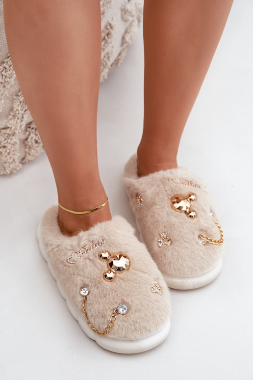 Pantofole con pelliccia Z Przypinkami color sabbia Ivelfedi