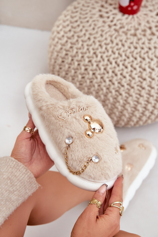 Pantofole con pelliccia Z Przypinkami color sabbia Ivelfedi