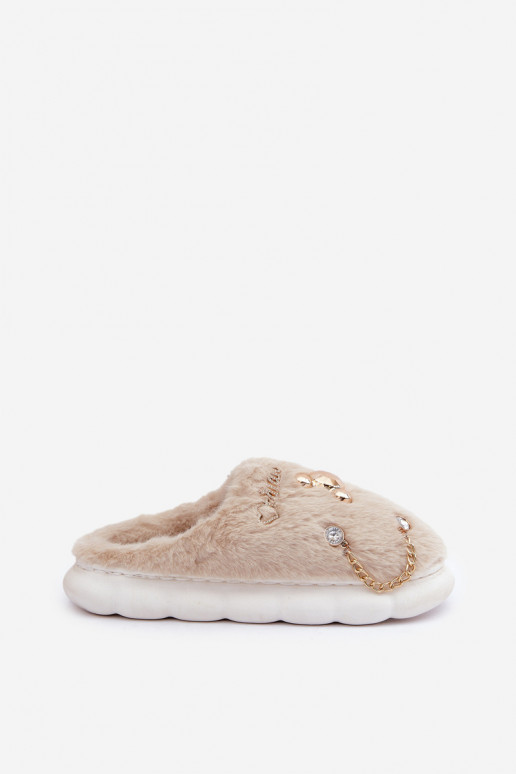 Pantofole con pelliccia Z Przypinkami color sabbia Ivelfedi