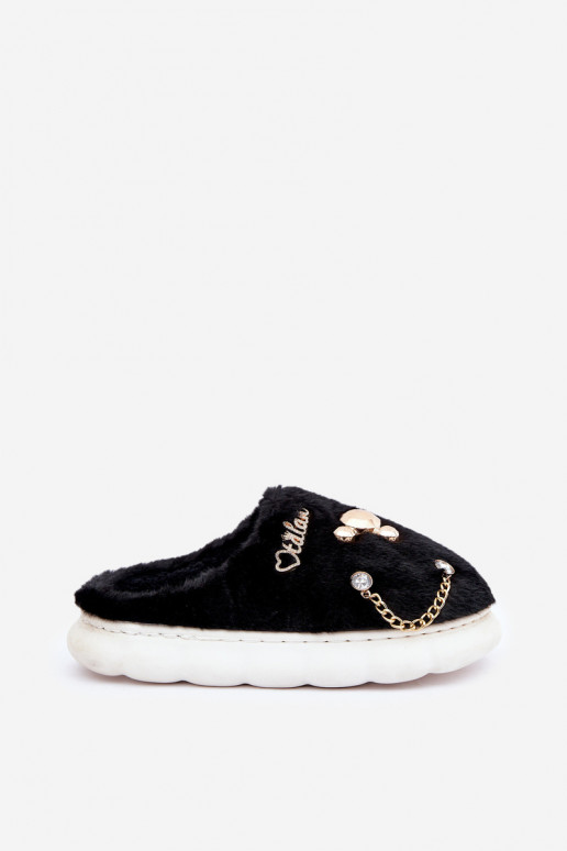Pantofole con pelliccia Z Przypinkami nere Ivelfedi