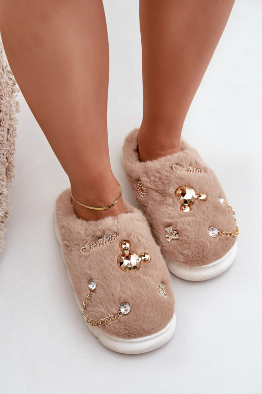Pantofole con pelliccia Z Przypinkami color sabbia Ivelfedi