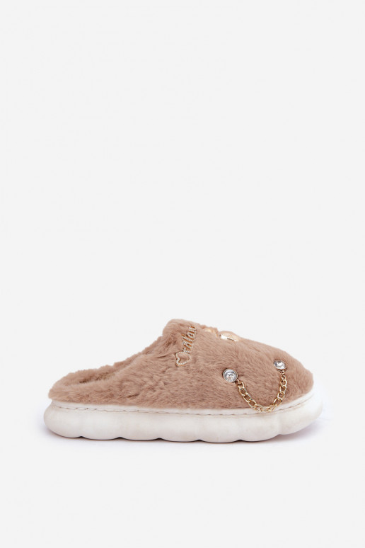 Pantofole con pelliccia Z Przypinkami color sabbia Ivelfedi