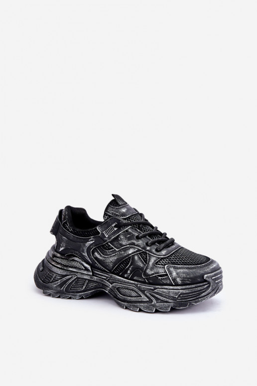 Stivaletti modello sneakers da donna Z Przetarciami con platform neri SeladĮen