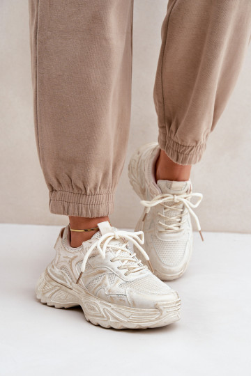 Stivaletti modello sneakers da donna Z Przetarciami con platform color sabbia SeladĮen
