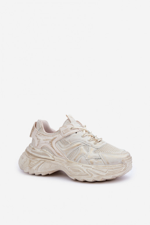 Stivaletti modello sneakers da donna Z Przetarciami con platform color sabbia SeladĮen