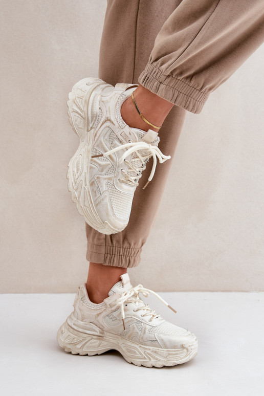 Stivaletti modello sneakers da donna Z Przetarciami con platform color sabbia SeladĮen