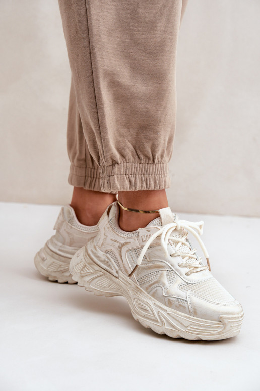 Stivaletti modello sneakers da donna Z Przetarciami con platform color sabbia SeladĮen