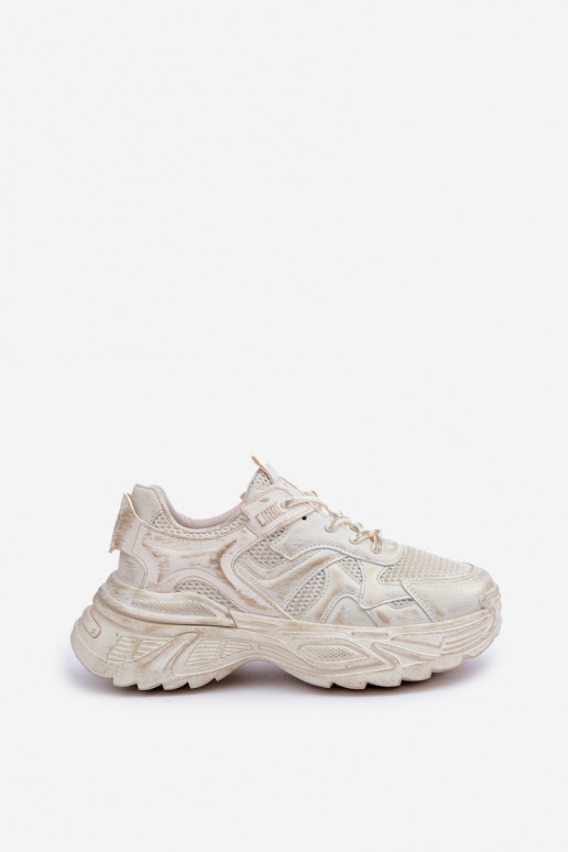 Stivaletti modello sneakers da donna Z Przetarciami con platform color sabbia SeladĮen