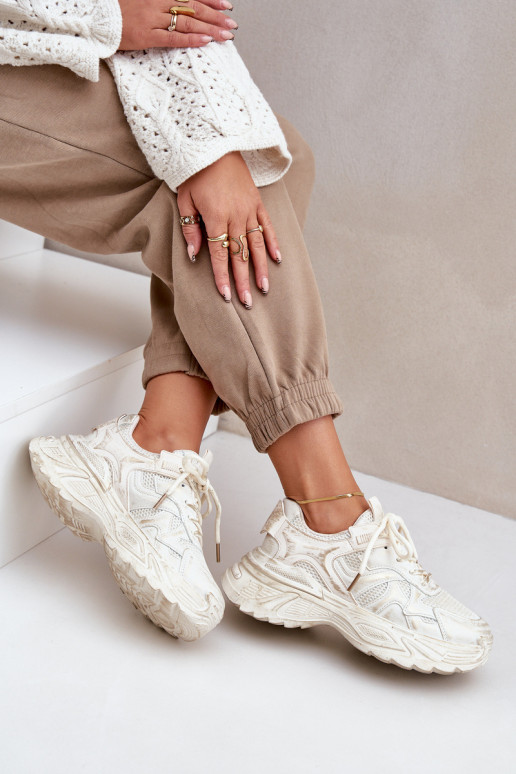 Stivaletti modello sneakers da donna Z Przetarciami con platform color sabbia SeladĮen