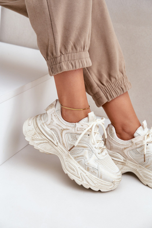 Stivaletti modello sneakers da donna Z Przetarciami con platform color sabbia SeladĮen
