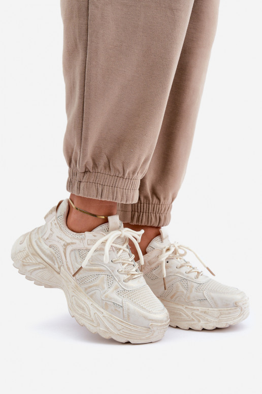 Stivaletti modello sneakers da donna Z Przetarciami con platform color sabbia SeladĮen