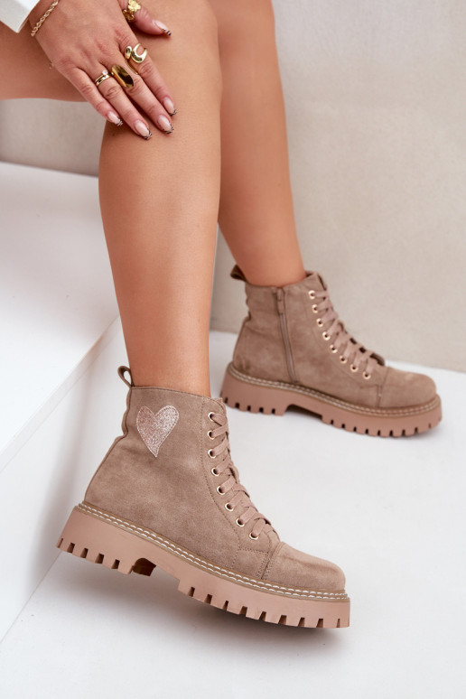 Stivaletti da donna Z con luccichii e cuoricini color sabbia Įjungtariri