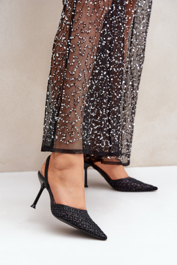 Décolleté con tacco aperto decorate con glitter neri Berilae 2