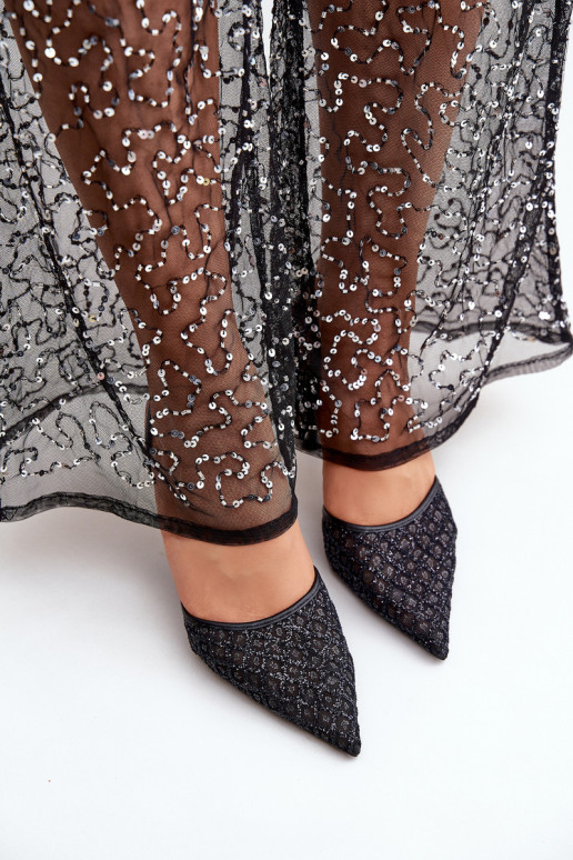 Décolleté con tacco aperto decorate con glitter neri Berilae