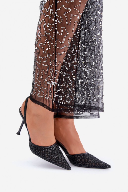 Décolleté con tacco aperto decorate con glitter neri Berilae