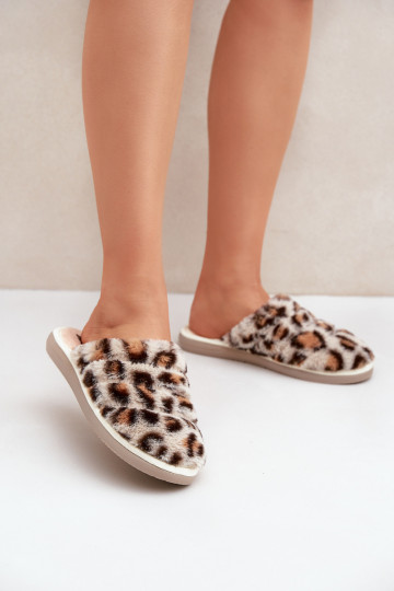 con una pelliccia Pantofole Femminile con motivi di pelliccia di leopardo Inblu EK000008 beige