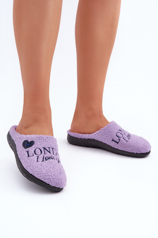 Pantofole da donna con scritta e pelo Typu Baranek Inblu ET000027 viola